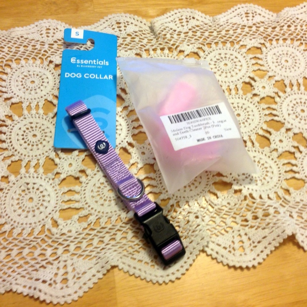 Dog Accessories, Small blueberry collar plus two doggie toothbrushes